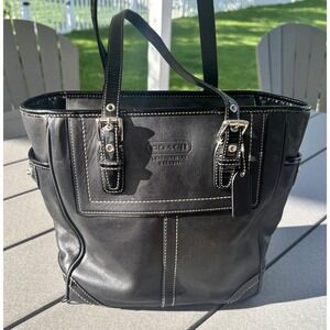 Coach Vintage Hampton Legacy F10412 Black Leather Tote Shoulder Bag Purse